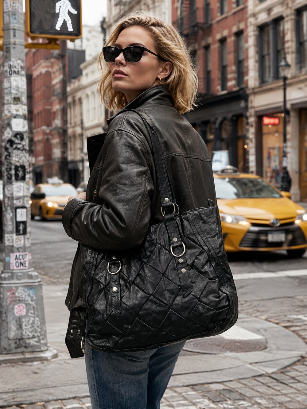 JUNIOR DRAKE Black Quilted Quiet Luxury Minimalist Glove Leather Tote Bag